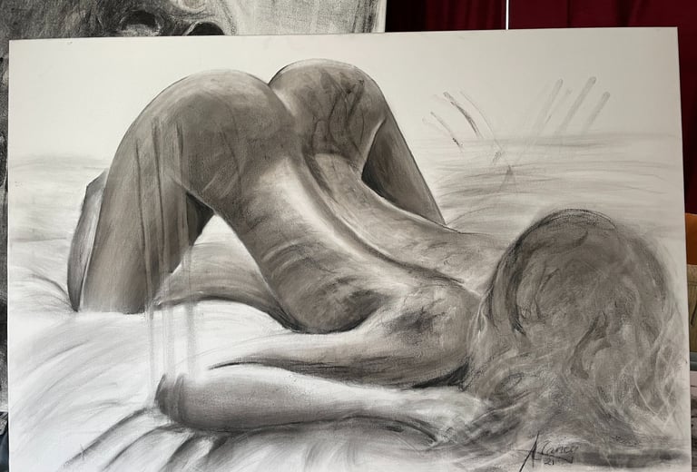 nude charcoal art, nude art, charcoal art, boudoir art