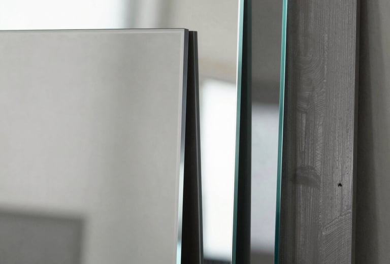 Détail de la tranche d'un verre de miroir haute définition.