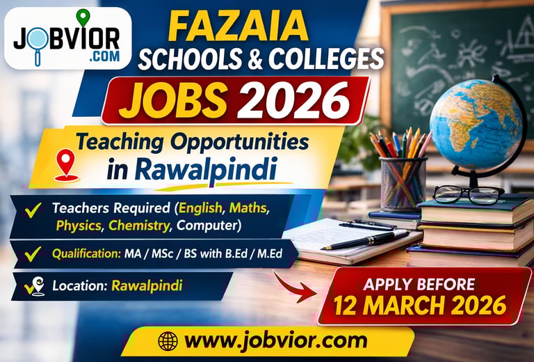 Fazaia Schools and Colleges career opportunities advertisement 2026 for teacher jobs in English, Com