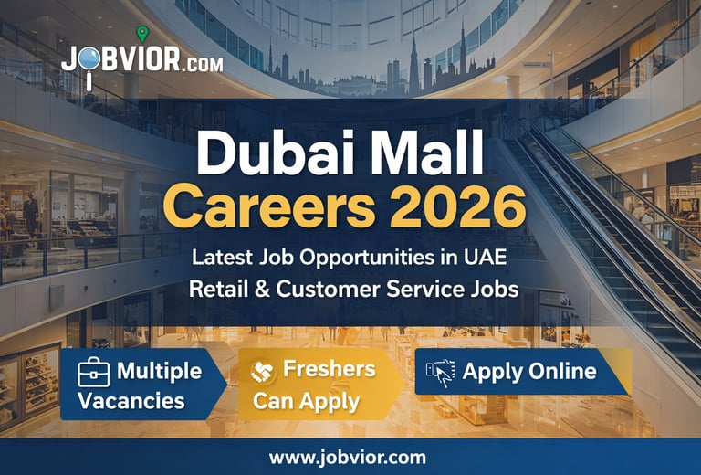 Dubai Mall Careers 2026 recruitment announcement showing retail job opportunities and hiring in Duba