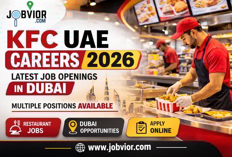 KFC UAE Careers 2026 job announcement graphic showing restaurant staff hiring and fast food job 