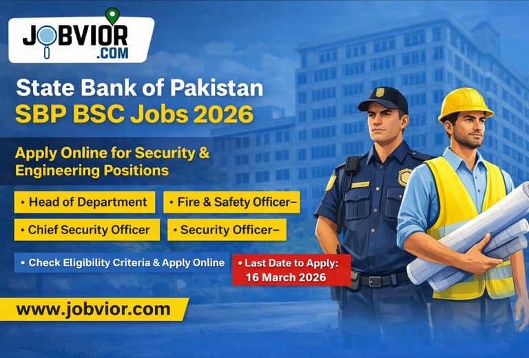 State Bank of Pakistan SBP BSC Jobs 2026 advertisement with security and engineering positions inclu