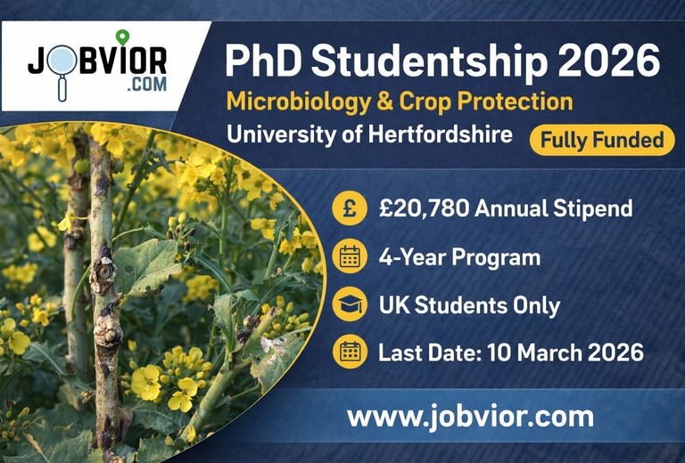 PhD Studentship 2026 in Microbiology and Crop Protection at University of Hertfordshire with £20,780