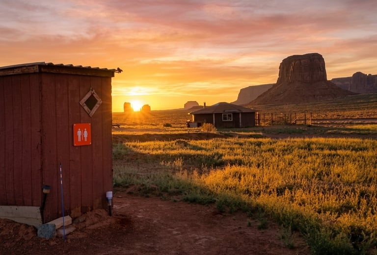 You can even see Monument Valley's iconic formations along the path to the Hogan's outhouse!!