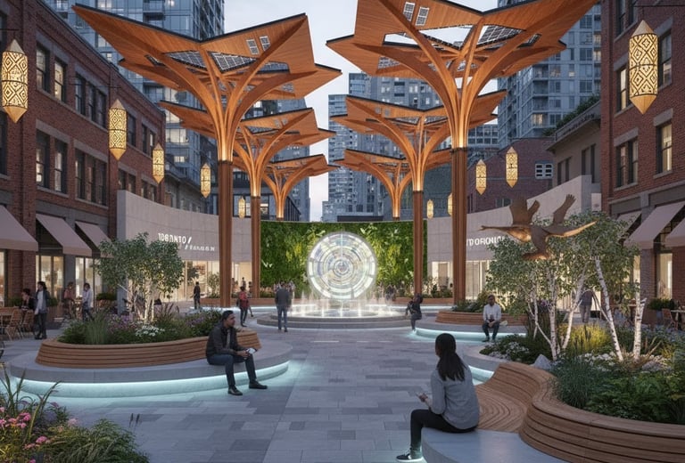 Urban public realm architecture study exploring mobility corridors and civic spaces in Toronto