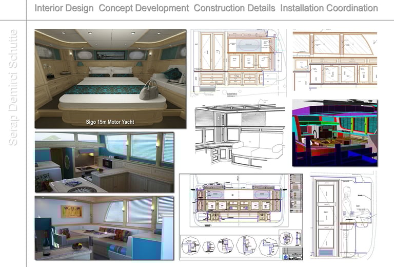 Yacht interior design, yacht interior drawings, workshop drawings