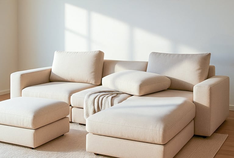 Modular couch in a modern space with removable cushions styled to show comfort and flexibility.