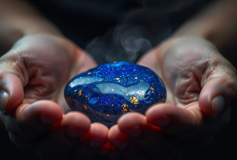 Pierre bleue présentée dans 2 mains