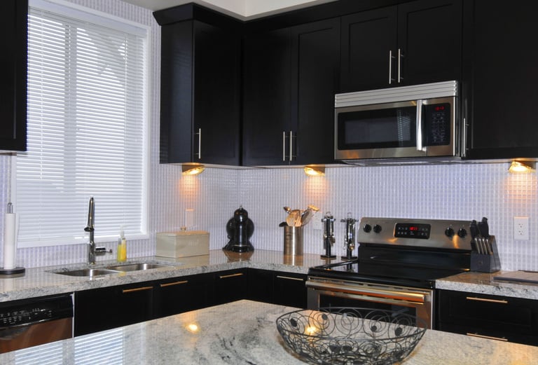 a kitchen with a bowl of food and a bowl of food