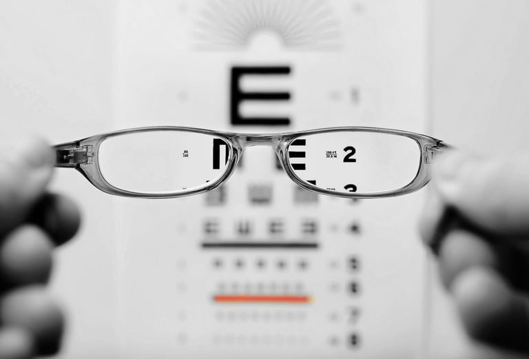 a pair of glasses showing focused and clear letters