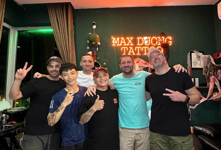 happy customers in Max Duong tattoo shop