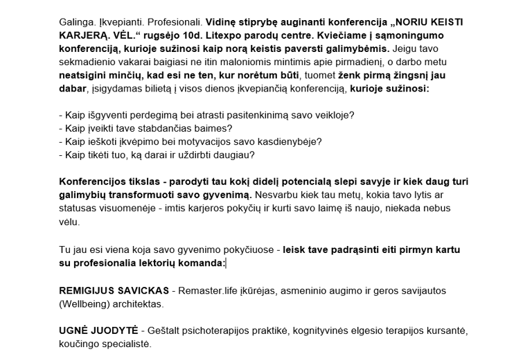 Turinio kūrimo pavyzdys