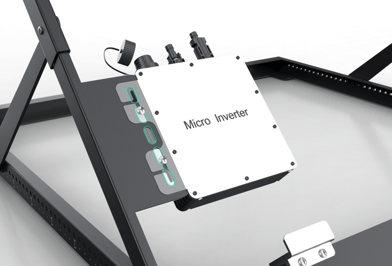 Versatile residential solar mounting system installed on a balcony, compatible with all inverters and panels, featuring adjus