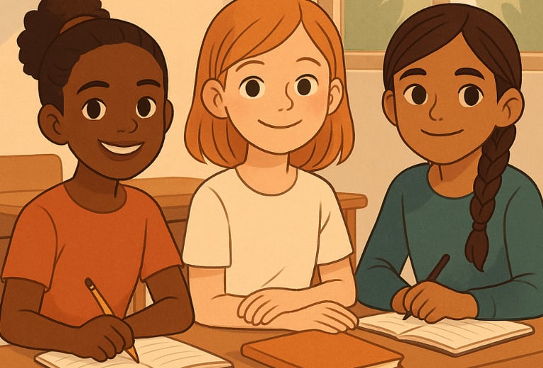 Dessin de filles en classe pour illustrer la journée internationale des filles