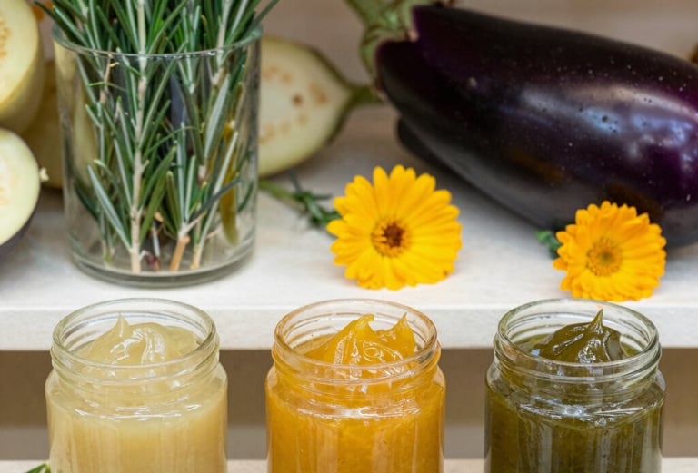 Bottles of natural tinctures with wooden labels on a rustic wooden table with green leaves