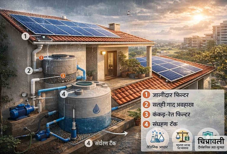 घर की छत पर वर्षा जल संचयन प्रणाली और भंडारण टैंक