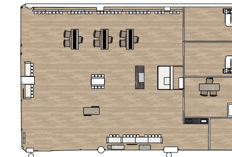 Plano de distribución y diseño interior de óptica por MSDecop.