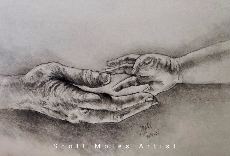a drawing of a hand reaching the youth