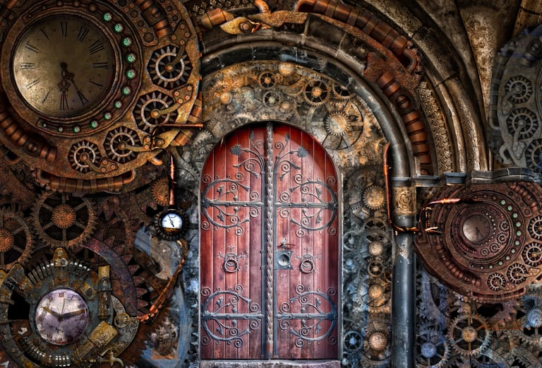 porte ouverture possibilites engrenage temps magnifique cuivre mécanisme bois noeuds