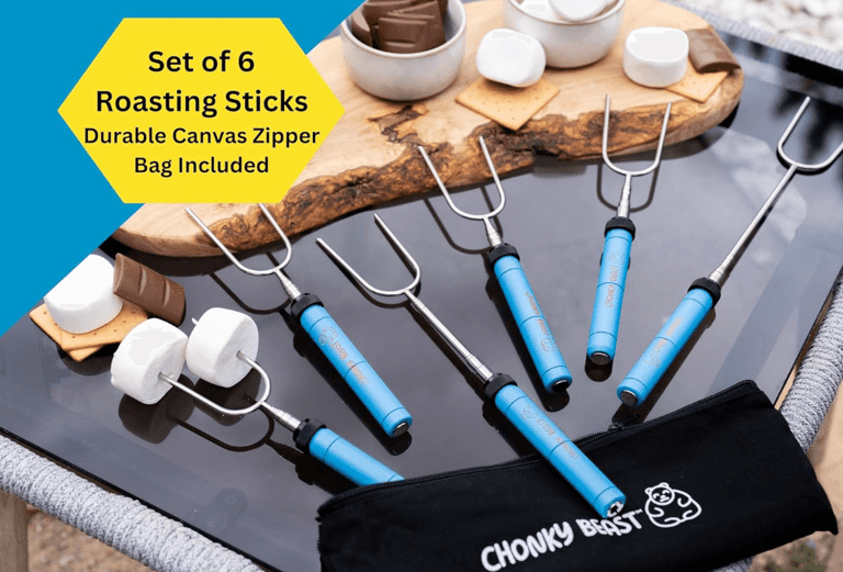 a set of four different types of roasting sticks