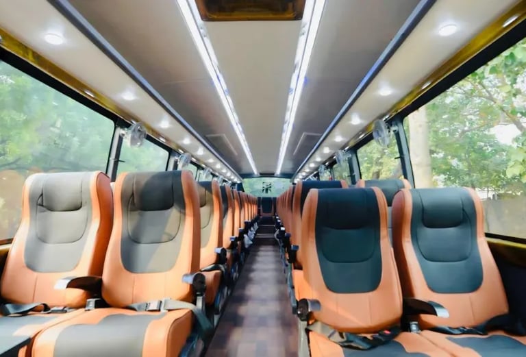 53 seater luxury bus interior with wide aisle seating in Delhi