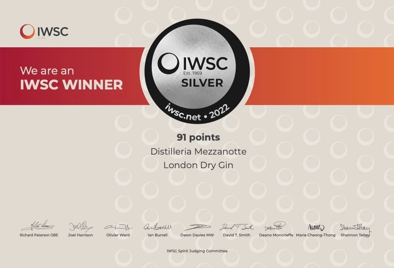 grafica dell'attestato di vittoria della medaglia d'argento IWSC