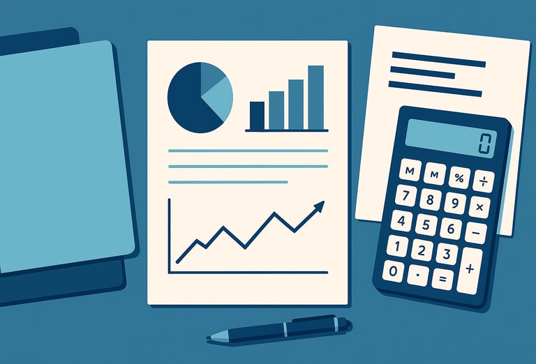 Business documents and calculator on desk