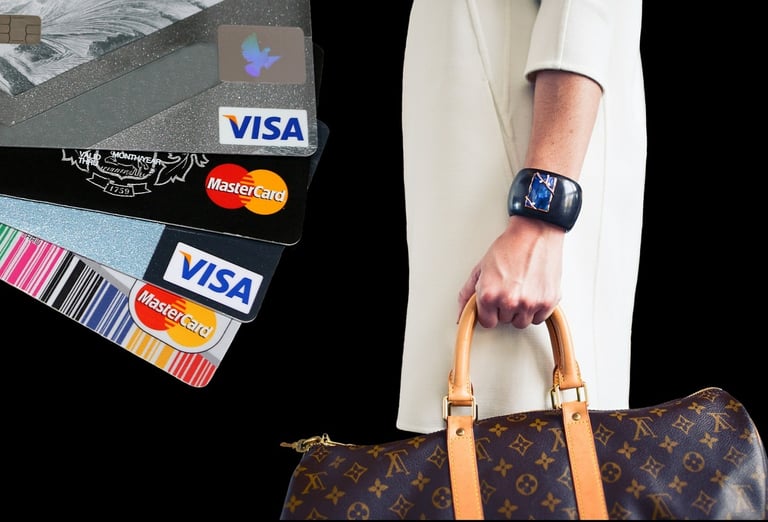 person on a shopping spree with credit cards that could affect their credit score