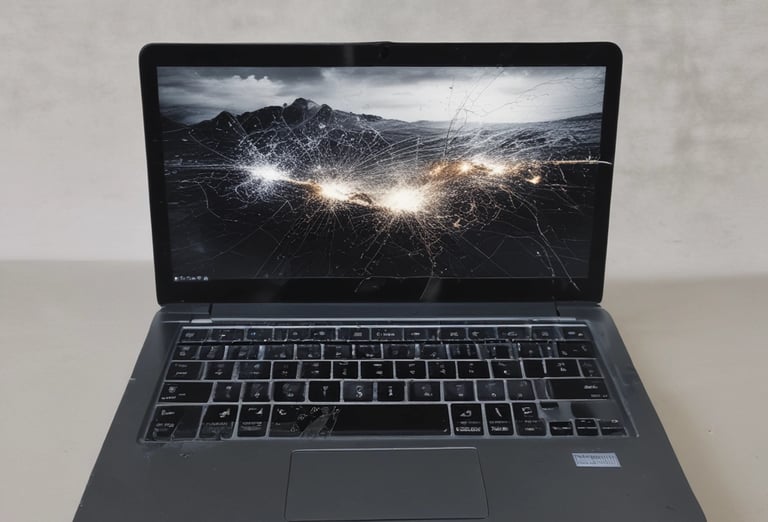 A technician carefully repairing a laptop motherboard in a bright workshop.