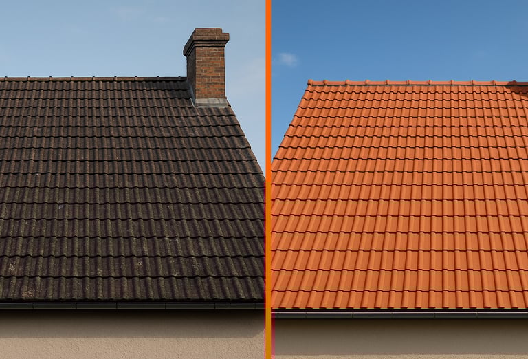 Comparatif avant et après nettoyage d’une toiture en tuiles
