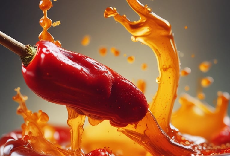 : Chili flakes being added to honey for hot honey sauce