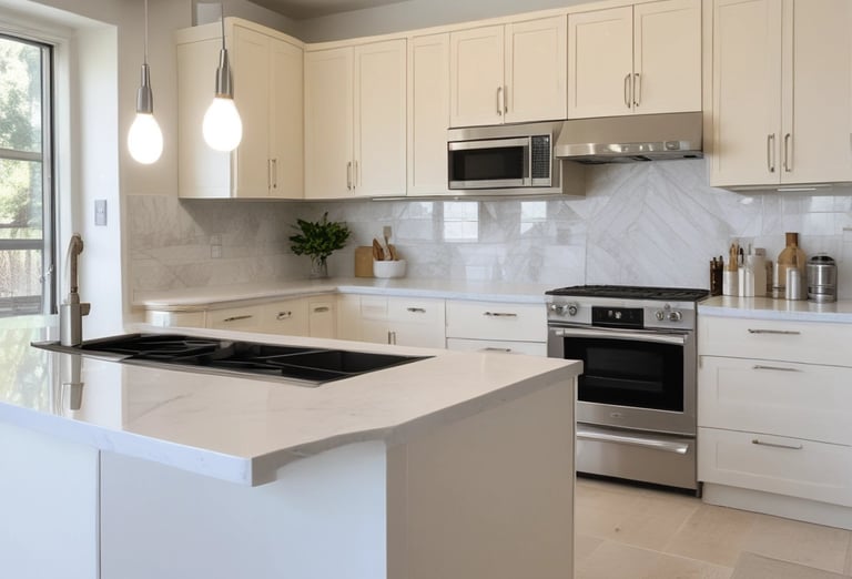 Luxury kitchen with custom cabinetry, stone countertops, panel-ready appliances and designer lightin