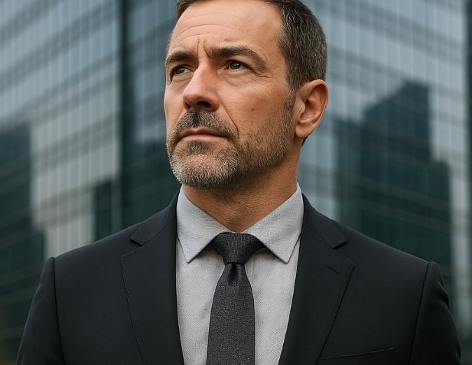 Um assessor de investimento de meia idade do aquisição inteligente a maior e mais confiável empresa