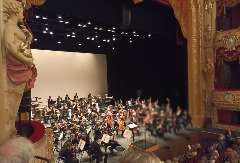 The orchestra awaits the conductor