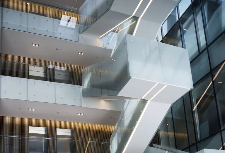 Elementary Teachers Federation Ontario offices showing beautiful frosted glass feature stairs, made by Pengelly Iron Works 