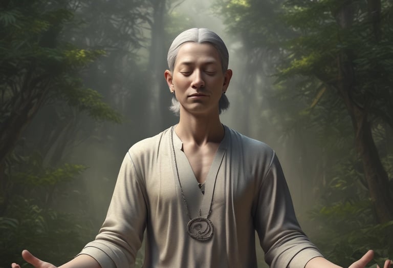 A hand holds a large, golden singing bowl, with another hand gently holding a mallet over the bowl's rim. The background is a soft, muted green, creating a calm atmosphere.