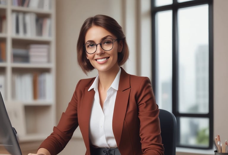 Friendly team member answering business inquiries in a modern office.