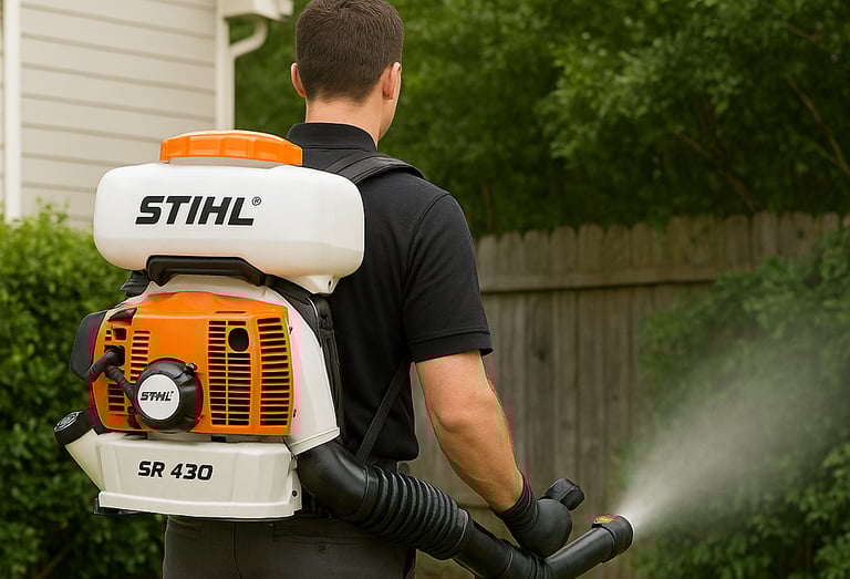 a man in a black shirt is performing mosquito service