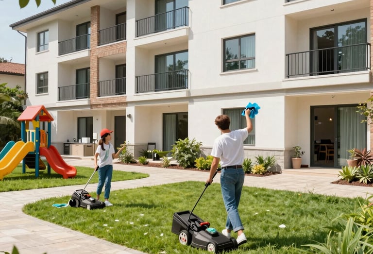 A tidy and sparkling clean private home interior with sunlight streaming through the windows.