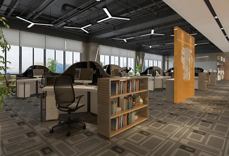  Modern restaurant interior with wooden beams, pendant lights, open seating, warm tones, contemporar