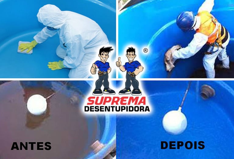 antes e depois de uma limpeza de caixa d'agua
