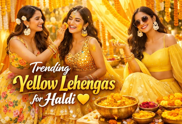 celebrating a Haldi ceremony wearing trending yellow lehengas.