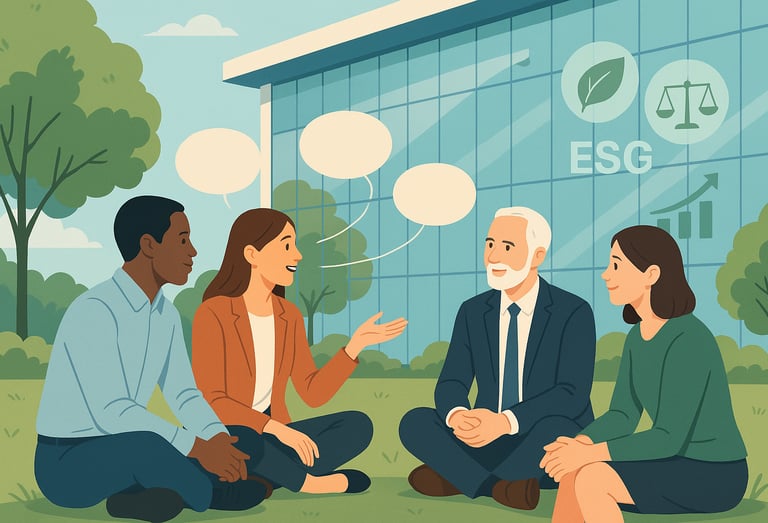 um grupo de pessoas sentados na grama conversando