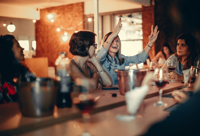 Happy Restaurant customers enjoying a meal.