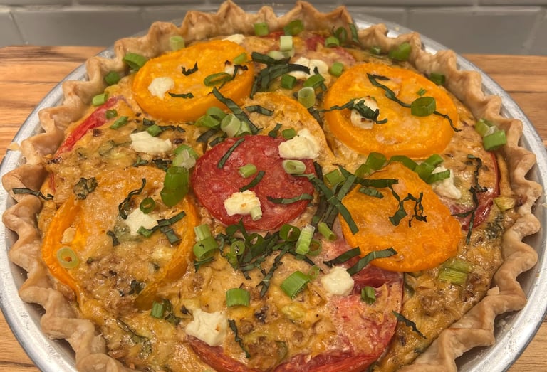 savory tomato and roasted cord pie
