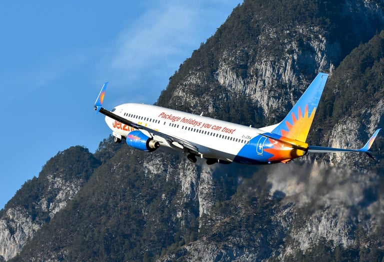 Jet2 plane flying over mountains