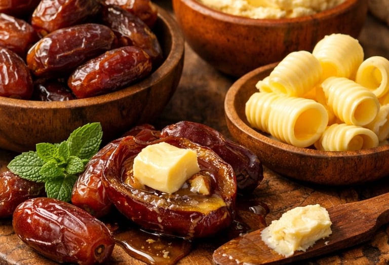 التمر والزبدة 🌴🧈: وجبة تُشبع الحواس 🤤 مغذية 💪 ولذيذة 😋