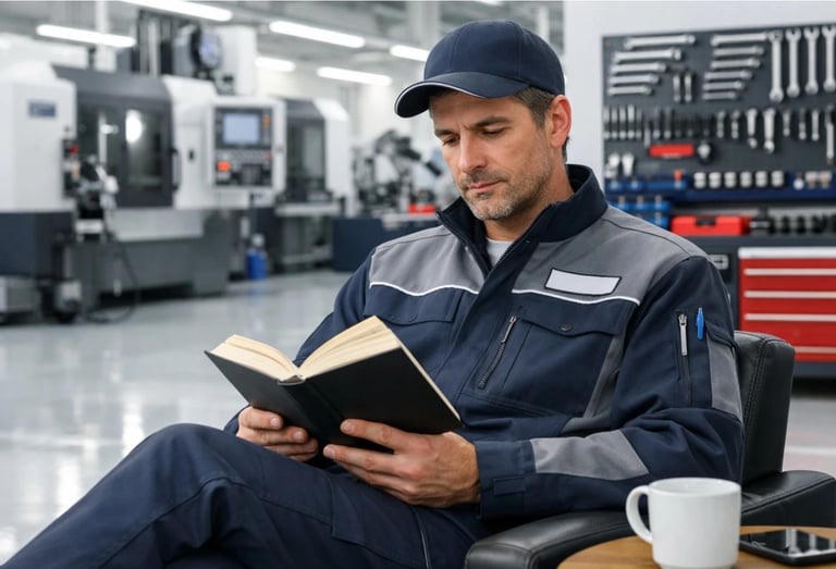 mecanico de manutencao lendo um livro