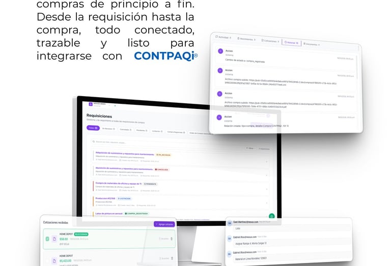Software de gestión de requisiciones Nexus integrado con CONTPAQi para digitalizar procesos de compra empresariales.