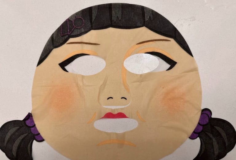 A moisturizing mask for skin care featuring a printed design of right light and green light